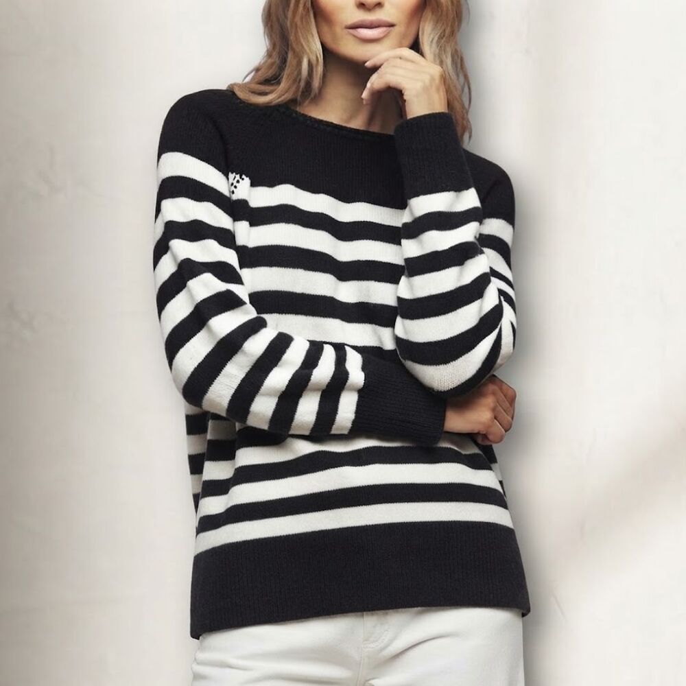 Aerie 100% Cotton M Black White Striped Sweater Oversized Chunky Pullover NWT